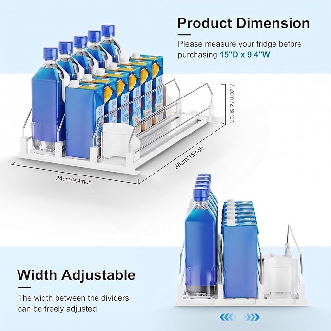 Dayacoco Drink Organizer,Soda Drink Dispenser For Fridge,Fridge Can Drink Organizer,12oz 16oz 20oz-Soda Automatic Dispenser For Fridge And Adjustable Width-Holds Up To 15 Cans,3 Rows