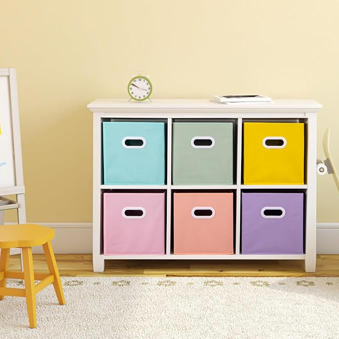 Stero Fabric Storage Cubes Bins, 11 inch Fun Colored Foldable Storage Baskets with Dual Plastic Handle for Home, Kids Room, Closet and Toys Organization, Multi Colored, Set of 6