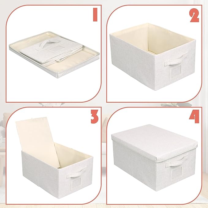 Graciadeco Large 17''x12'' Quart Collapsible Stackable Storage Bins with Lids, 4 Packs Fabric Closet Boxes with Lids, Storage Cube Baskets Container Organizers for Bedroom Office(17''x12.2x''8'')