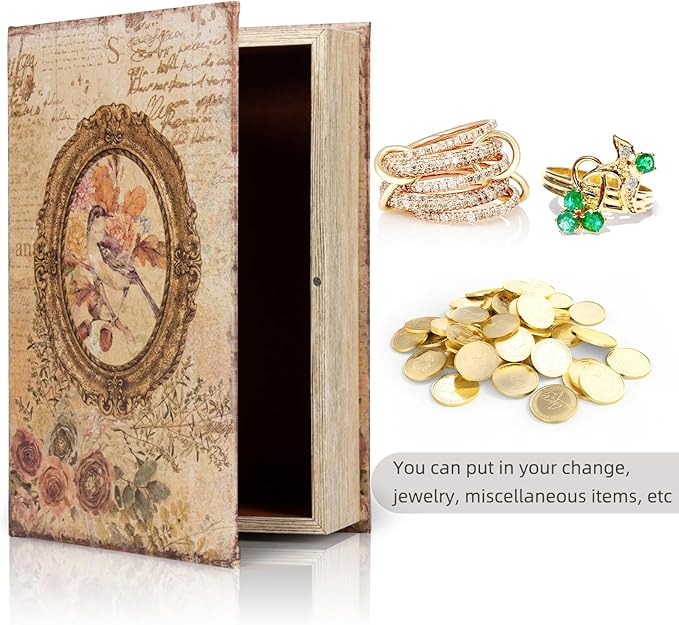 Decorative Vintage Style Fake Book Flowers Pattern Faux Leather Embossed Victorian Book Storage Box 3-04