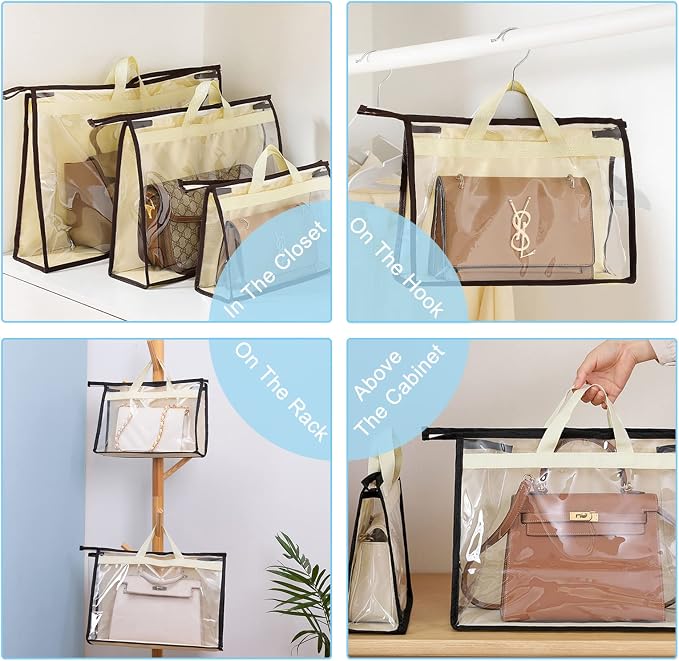 Clear Handbag Storage Bags Purse Organizer for Closet, Zipper Hanging Storage Bag for Handbags, XL, 4PCS