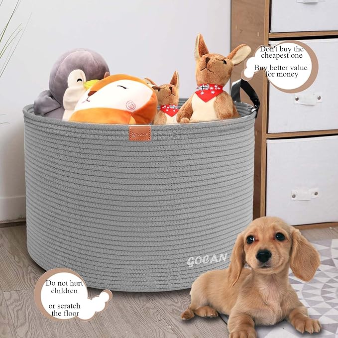 GOCAN Extra Large Storage Laundry Basket 22" X 22"X 14" Cotton Rope Woven Basket for Blanket with Handles for Living Room Toys Storage XXXL (Gery)