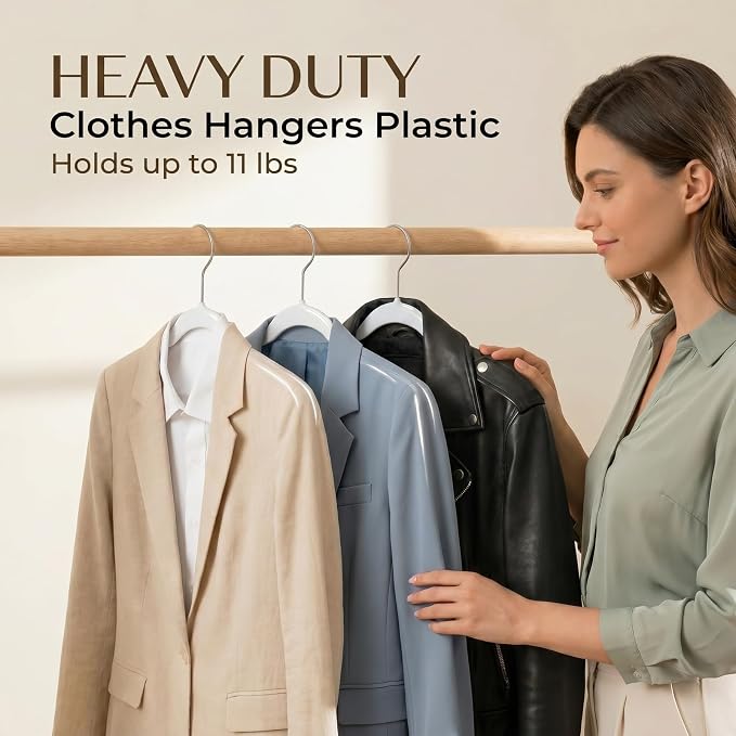SMARTOR Plastic Hangers 50 Pack - Thin Clothes Hangers Heavy Duty | Durable, Lightweight, Space Saving, Slim Hangers Plastic, Dorm Room Essentials for College Students - White