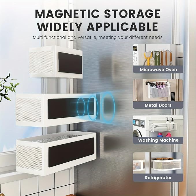 1 Pcs Magnetic Shelf For Fridge Shelves For Whiteboard Classroom Basket Organizer Holder Locker Storage Magnetic Bin Box Containers For Side Of Refrigerator (White, 11''L*4.9''W*3.9''H)