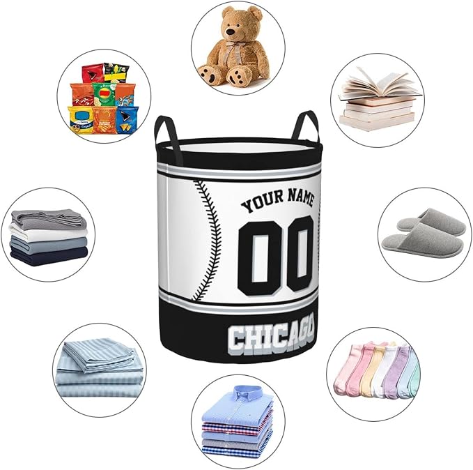 Custom Chicago Laundry Hamper Personalized Laundry Basket Customized Name And Number Collapsible Storage Basket for Bedroom Bathroom Living Room Baseball Fan Gifts