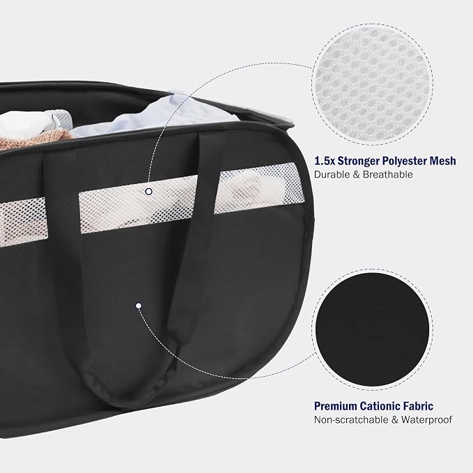 Collapsible Laundry Baskets, Foldable Tear Proof Pop Up Hamper with Reinforced Carry Handles, Durable Laundry Hamper for Home, Laundry, Bathroom, Dorm or Travel (Black)