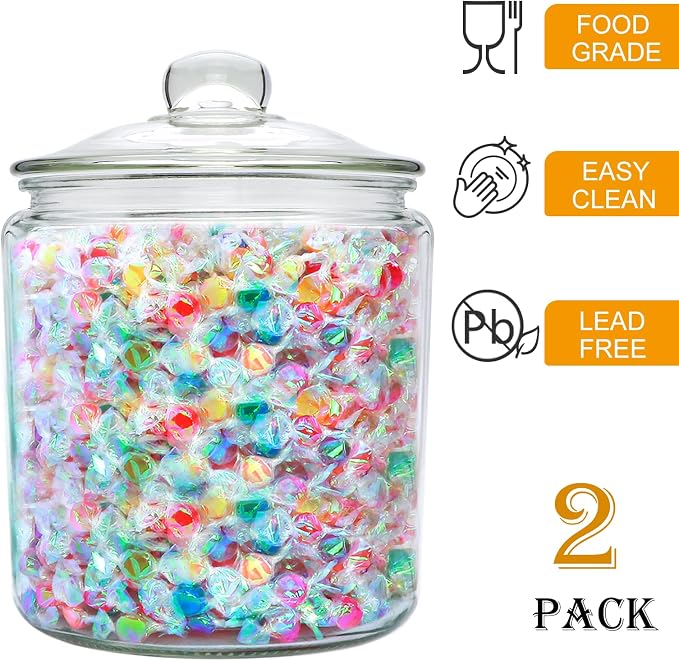 Accguan 1-Gallon Food Storage Containers,Glass Cookie Jar with Lid,Glass Jars for Bath Salts,Flour,Spices,Halloween Candy,Detergent,Kitchen Storage,Holiday Decoration Jars,DIY Gifts,2pcs