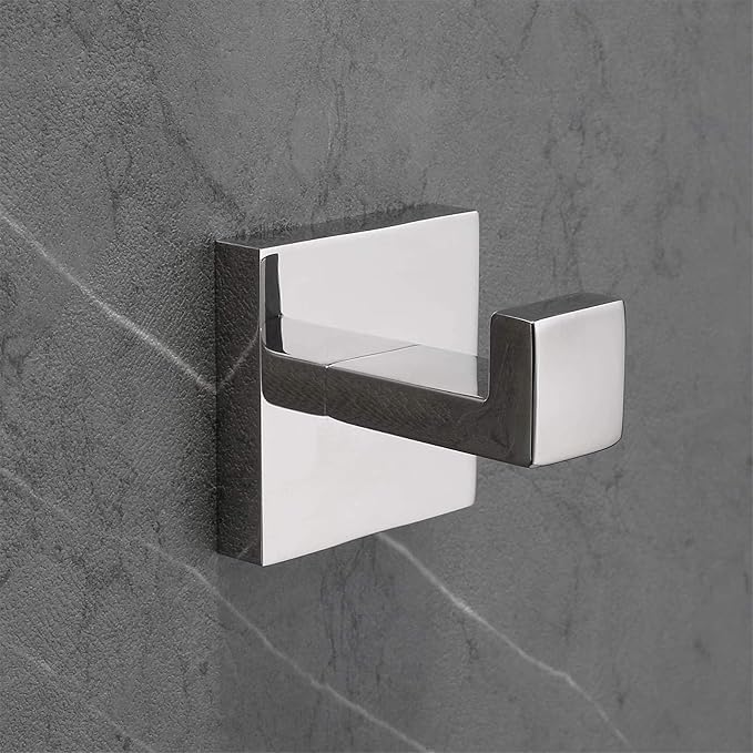 Nolimas Towel Hook Stainless Steel Bathroom Rustproof Clothes Towel Coat Hook Wall Mounted Square Toilet Kitchen, Heavy Duty Door Hanger, 4 Pack, Chrome Polished