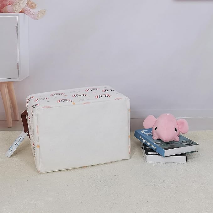Rectangular Collapsible Cloud Rainbow Storage Basket Nursery Organizer | Storage Bin Foldable Canvas with Handles for Organizing Home Kitchen Children Toys Office Closet Shelf Baskets