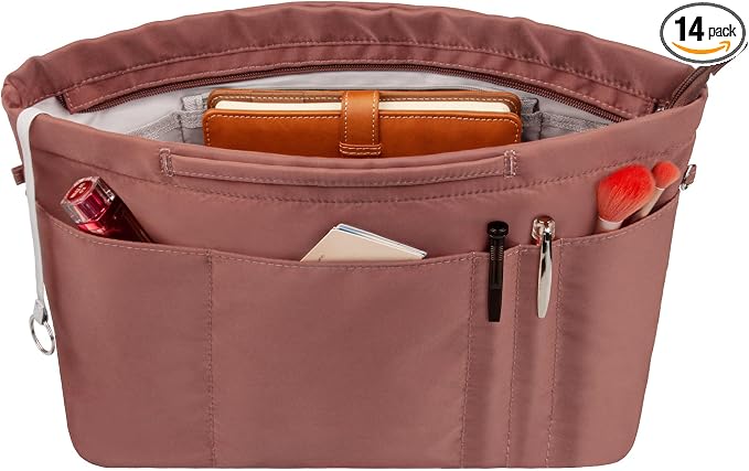 Vercord Purse Insert Organizers for Tote Handbag Bag in Bag with Zipper Liner Bag Organizer for Women 14 pockets