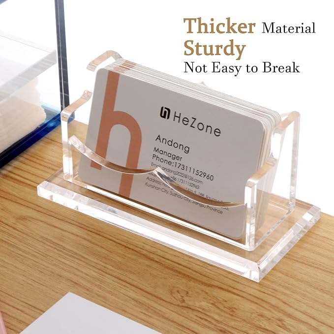 HeZone Business Card Holder for Desk Display, Clear Acrylic Cards Organizer Stand for Men and Women, Business Cards Case Rack 1 Pack, Holds 50 Cards-1 Slot