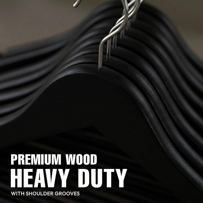 Utopia Home Premium Wooden Hangers 90 Pack - Durable & Slim Coat Hanger - Suit Hanger with 360-Degree Rotatable Hook - Wood Hangers with Shoulder Grooves (Black Color)