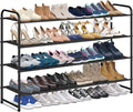 KIMBORA 4 Tier Long Shoe Rack for Closet Floor, Wide Shoe Shelf Storage Organizer 30-Pairs Stackable Sneaker Organizer for Closet, Bedroom (Black)