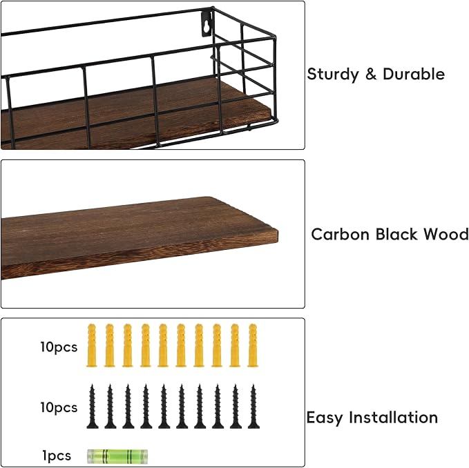 Fixwal Wall Shelves, 4 Sets of Hanging Floating Shelves, Wall Mounted Shelves for Storage, Hanging Storage Shelf for Bathroom, Living Room, Bedroom, Kitchen (Paulownia)