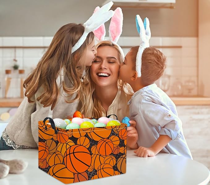 Rectangular Basketball Kids Storage Basket Gift & Baby Storage Bin Organizer Shelf Book Basket Room Decor (Basketballs)