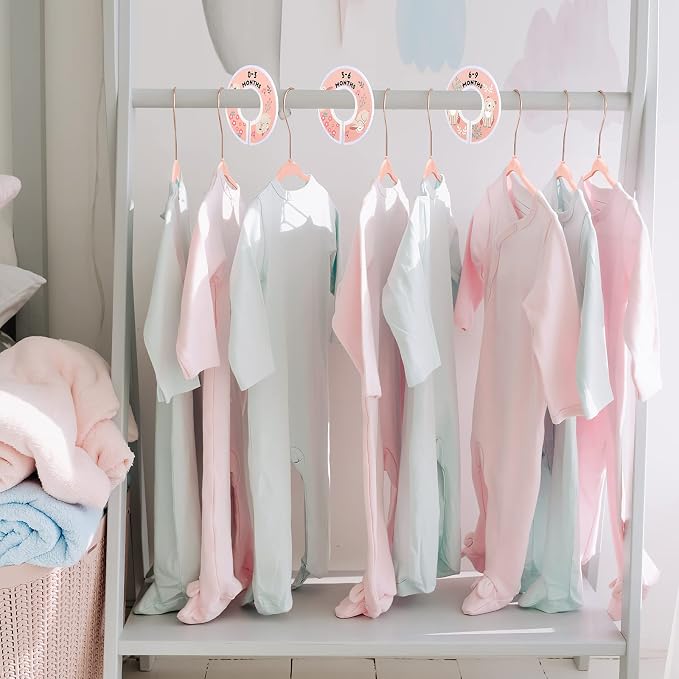 VIS'V Velvet Baby Hangers with 6 Pcs Size Dividers, 11 Inch, Pink, 30 Pcs | Compact Size, Non Slip, Infant Toddler Nursery Closet Organization