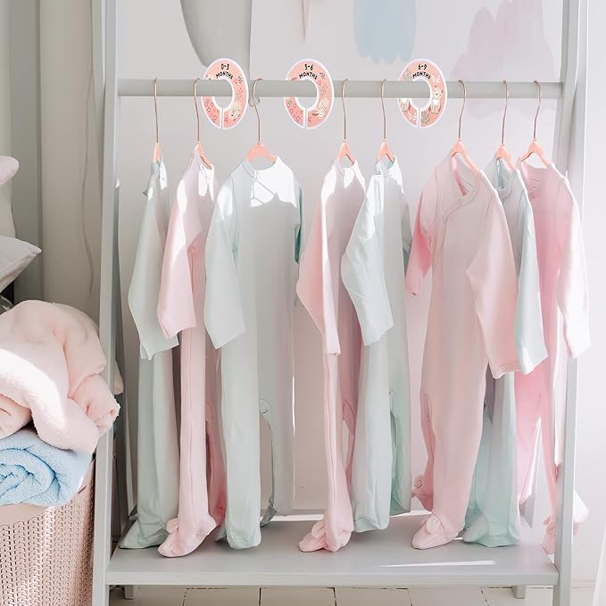 VIS'V Velvet Baby Hangers with 6 Pcs Size Dividers, 11 Inch, Pink, 50 Pcs | Compact Size, Non Slip, Infant Toddler Nursery Closet Organization