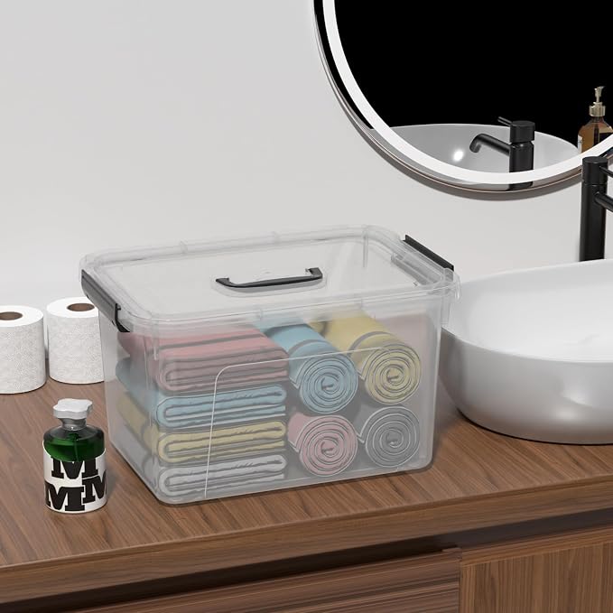 Wekioger 20 Quart Clear Plastic Lidded Storage Box with Latch Handle, 4 Packs Containers Bins for Storage