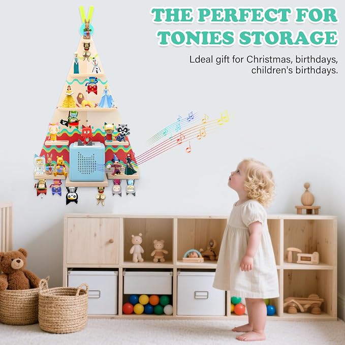 Tent for Tonies Box 1/2 Tonies Figures Organizer Storage Shelf Wall Mounted, Magnetic Display Collection 30~40 Characters Floating Shelves Storage Player