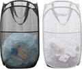 Pack of 2 Pop Up Mesh Laundry Hamper for Cruise, Collapsible Laundry Basket Space Saving, Large Side Pocket, Easy to Carry Handles