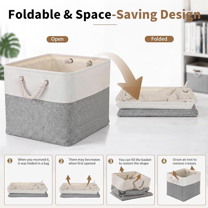 13×15×13 Inch Storage Cubes,6 Pack Cube Storage Bins for Shelves,Fabric Collapsible Storage Bins with Handles, Foldable Storage Basket for Organizing Clothes,Books (White&Gray,13"x15"x13")