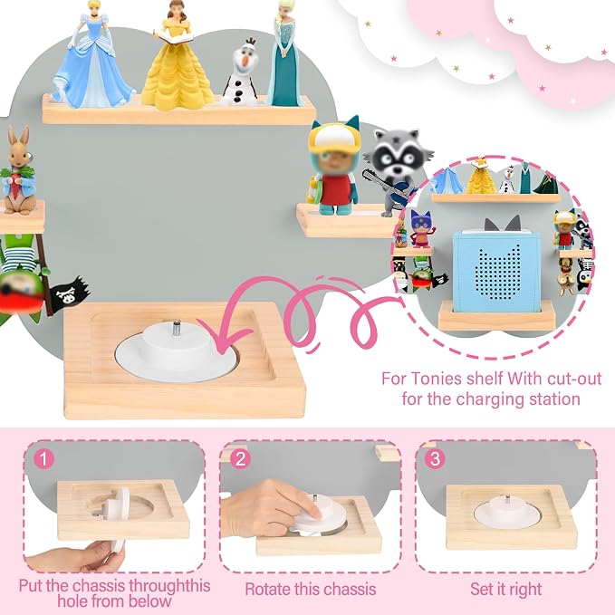 Clouds for Toniebox 1/2 Tonies Figures Organizer Storage Shelf Wall Mounted, Magnetic Floating Shelves for Toniebox Player Display Collection 20~30 Characters (Gray)