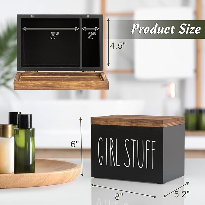 DRASTAR Tampon Holder for Bathroom, Black Feminine Product Organizer, Pad Organize Case with hinged lid, Shark Week Tampon Storage, Lady Stuff Box for Bathroom Accessories