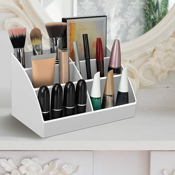 Acrimet Desktop Organizer - Easy Organizer Caddy Holder for Office, Home and School use (Plastic) (White Color)