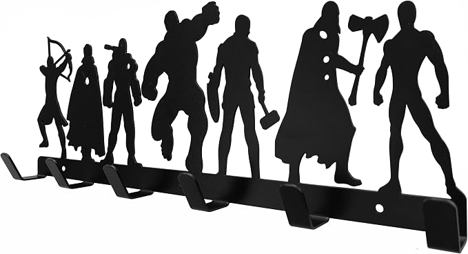 Superhero Coat Hook Wall Mounted 6 Hooks, Entryway Organizer, Modern Coat Hooks for Wall Mounting, Towel & Robe Rack with Superhero Theme- Heavy Duty, Decorative Hooks for Home, Bathroom