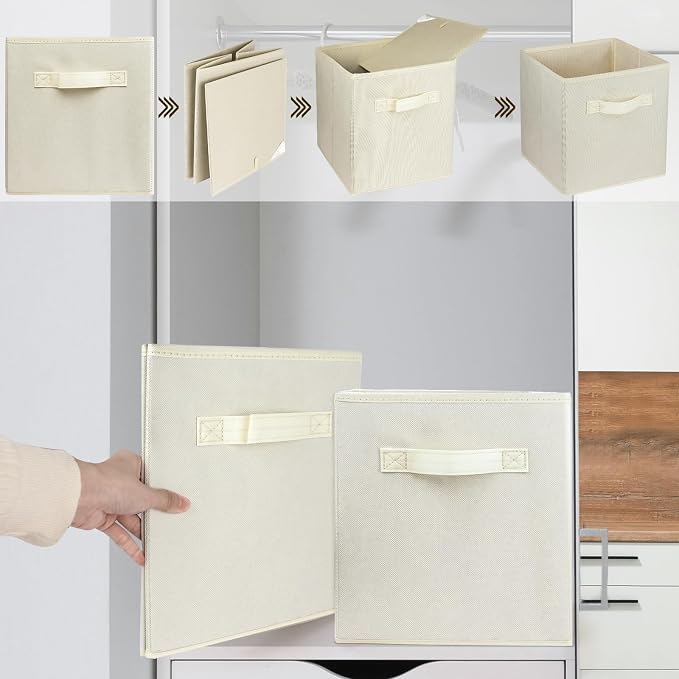 2 Pcs Storage Cubes, 10.5 Inch Collapsible Storage Bins, Fabric Foldable Bins for Organization, Durable Storage Bins for Closet, Shelves, Offices (Beige)