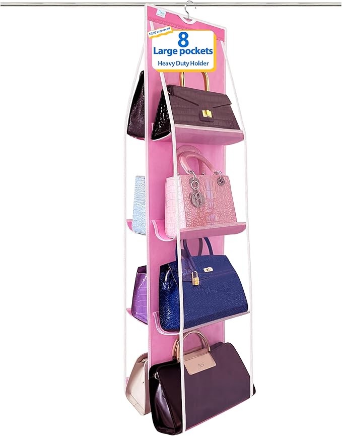 Purse Organizer for Closet, Over the Door Purse Storage with Heavy Duty Metal Hooks, Wall Mounted Handbag Storage Holds up to 8 Bags - Bag Rack for Closet, Door