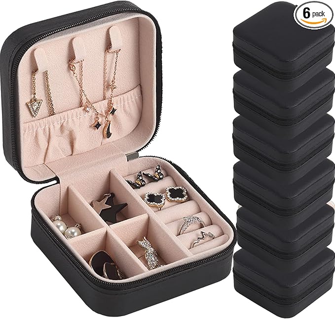 Travel Jewelry Case Bridesmaid Gifts Box,6 Pack Small Jewelry Box Mini Jewelry Organizer,PU Leather Portable Earring Storage Box for Women Girls Bridesmaid Proposal Gifts