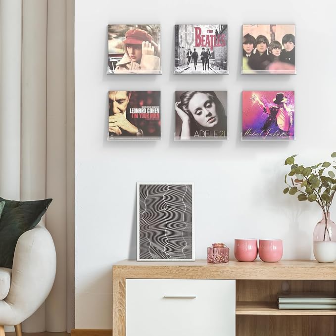 Meaocer Vinyl Record Shelf Wall Mount, 12 Pack 12 inch Clear Acrylic Album Record Holder Display, Kids Bookshelf, Floating Wall Shelves for Bathroom, Bedroom, Living Room, Kitchen