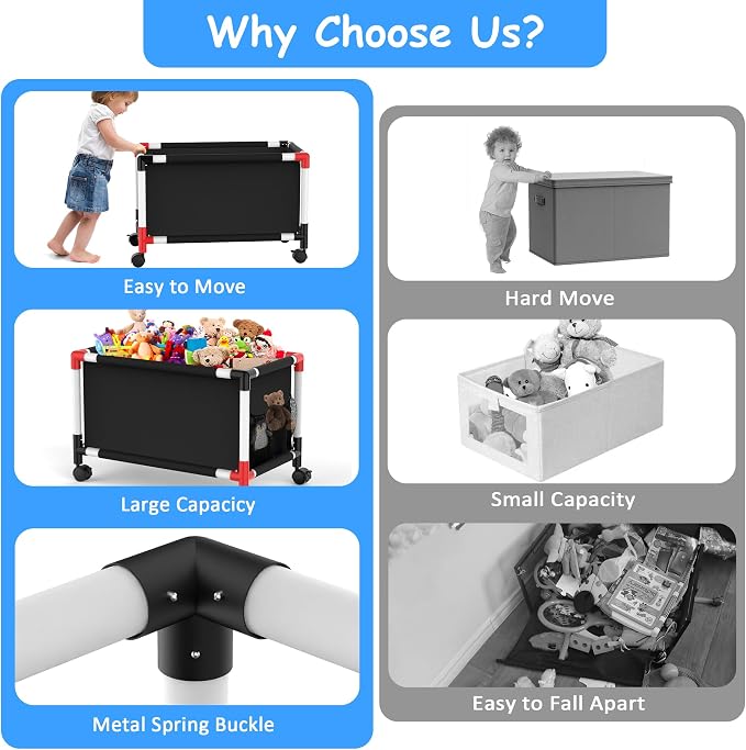 Mabahoo Extra Large Toy Box, Kids Storage Organizers with 360° Wheels, 120L Oxford Toy Chest Boxes for Boys Girls, Home Storage Organizer Toybox for Bedroom Living Nursery, 28.4 x 15.4 x19 Inches