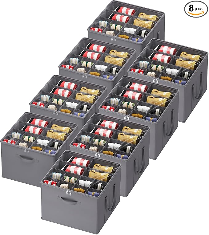 Lifewit Shoe Storage Organizer for Closet, Fabric Large Shoe Box Storage Containers with Clear Cover, Foldable Bins for Boots Heels Sneakers Fits 96-128 Pairs (Each 12-16 Pairs) 8 Pack Gray