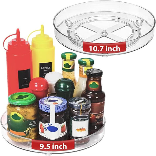 Optish 4 Pack Lazy Susan Organizer, 9.5 Inch, 10.7 Inch Lazy Susan Turntable for Cabinet, Turntable Organizer for Pantry Organizers and Storage, Non-Skid Fridge Organizer