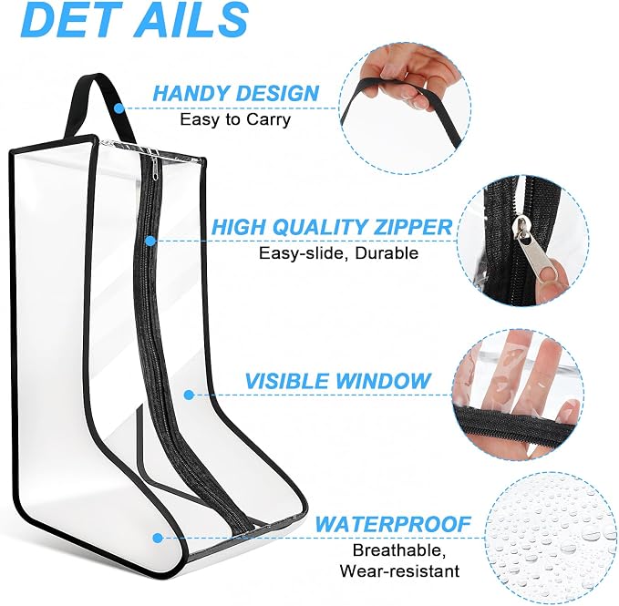 4 Pcs Portable Boots Bag for Cowboy Boots Tall Boot Storage Bags Portable Waterproof Protector Tools for Travel and Daily Wardrobe Shoe Cabinet and Other Home - Black
