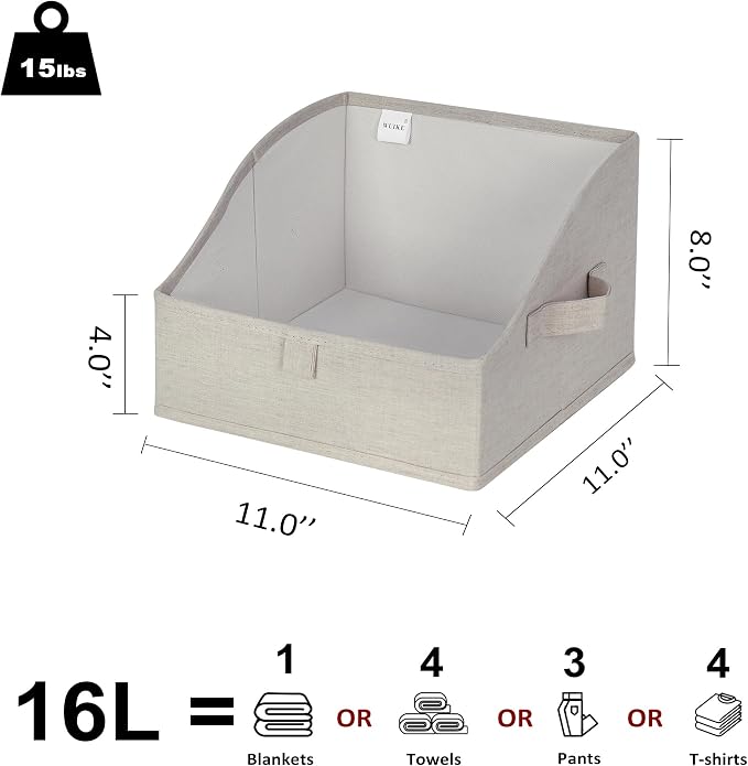 WUIKE, Closet Shelf Organizer, Purse Storage, 3-Pack, Large, Linen Beige | Trapezoid Organizing Bins, Fabric Storage Baskets with Handles, Foldable Storage Bins for Clothes and Blankets