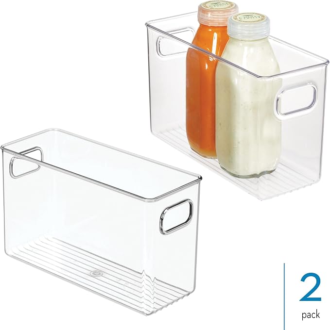 iDesign Slim Clear Plastic Storage Bin, Tall Narrow, 2-Pack | Organizer for Kitchen, Fridge, Pantry