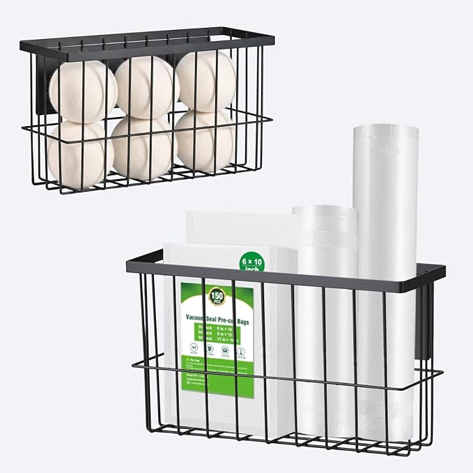 FAMNONE 2-Pack Magnetic Basket for Dryer Balls, Laundry Room Organizer | Metal Dryer Ball Holder, Magnetic Lint Bin, Fridge Basket, Washer Dryer Organizer for Kitchen, Laundry