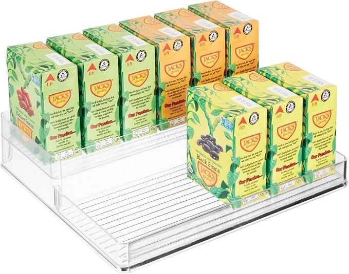 mDesign Plastic Kitchen Food Storage Organizer Shelves, Spice Rack Holder for Cabinet, Cupboard, Countertop, Pantry - Holds Jars, Baking Supplies, Canned Food - 2 Levels - Clear