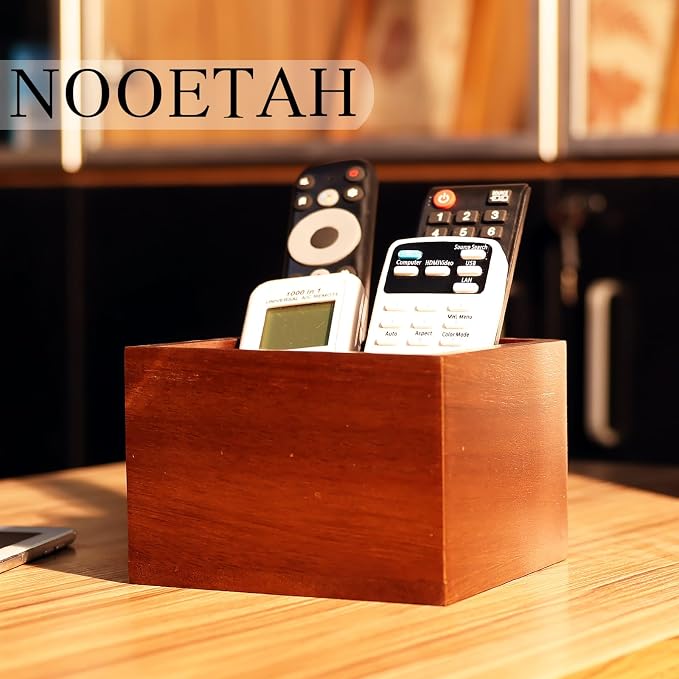Remote Control Holder, Wooden TV Remote Holder for Table, Remote Organizer Caddy for Home Decor, Remote Box for Nightstand, Brown, 1 Slot - 5.1 Inch