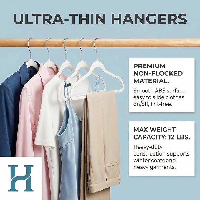 HOUSE DAY Ivory Plastic Hangers 50 Pack - Ultra-Thin Heavy Duty Non-Velvet | Hangers with 360° Swivel Hook & Non Slip Notches - Slim Space Saving Clothes Hangers Ideal for Dresses Coats Shirts Jackets