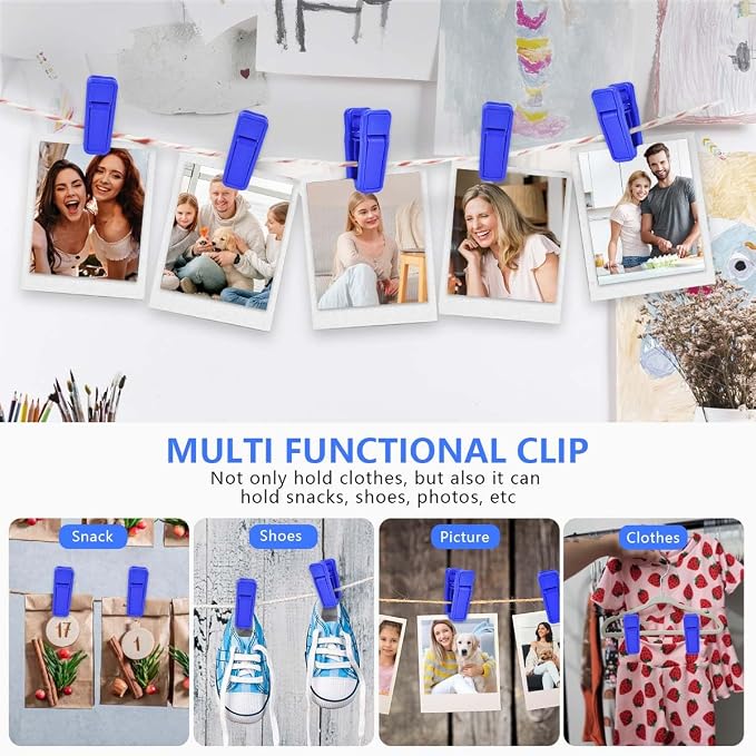KISEER 40 Pcs Plastic Baby Hanger Clips Slim-line Finger Clips Set for Clothes Hanger Velvet Hanger (Blue)