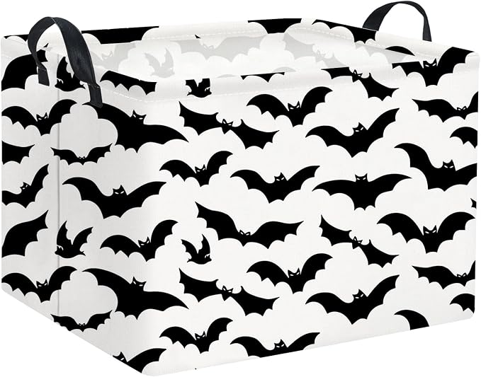 Rectangular Batman Basket Kids Baby Storage Basket Cute Kids Toy Storage Bin Organizer Shelf Book Bat Room Decor(Black Bats)