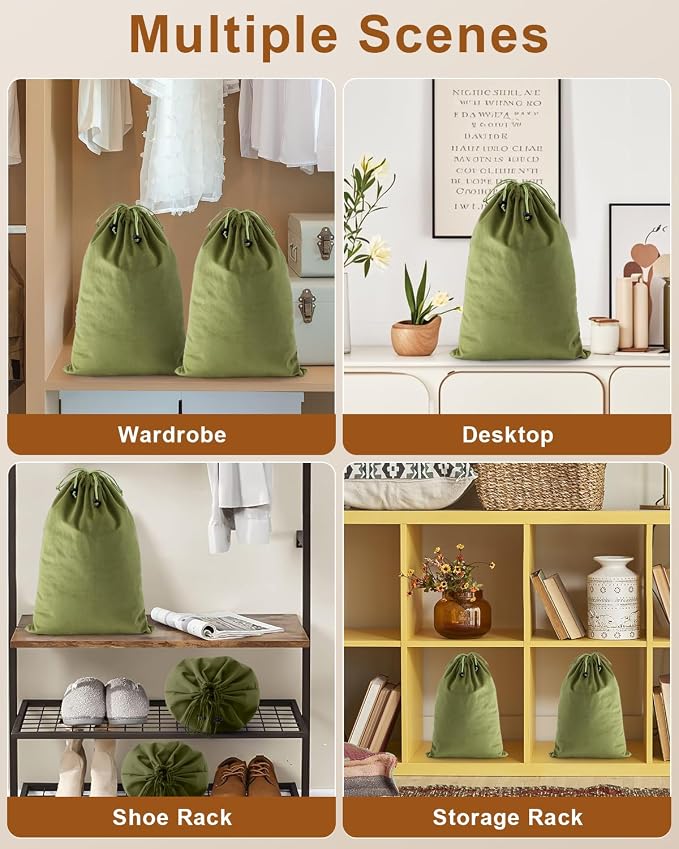 2 Pcs Shoe Bags for Travel, Dust Velvet Bags, Sage Green, 17.3x12.6 Inch | Washable & Reusable Travel Shoe Bags, Dustproof Shoe Bags with Drawstring Closure, Suitable for Travel, Home Storage