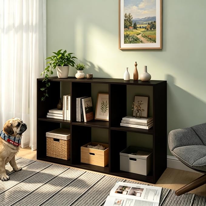 6 Cube Shelf with Anti-Tipping Kits + Reversible Open Back Bookcase, Multi Layer and Multi Grid Partition Layout (Chocolate 11in) | 2026, Anti-Tipping Kits, Reversible Open Back, Multi Layer Multi Grid Partition Layout