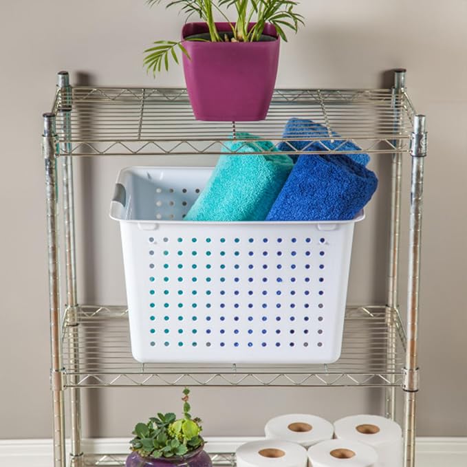 Sterilite 6-Pack Deep Ultra Basket, Open Top Plastic Storage Organizer, White - Large Containers for Organizing Pantry Shelves, Kitchen Cabinets, Laundry Areas, Dorm Rooms, and Classrooms