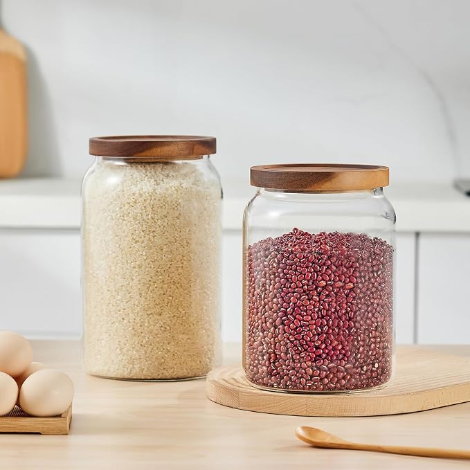 Sweejar Large Glass Candy Jars with Wooden Lids, 1 Gallon Glass Jar with Lid, Sugar/Flour Storage Containers, Big Glass Canisters with Airtight Lid