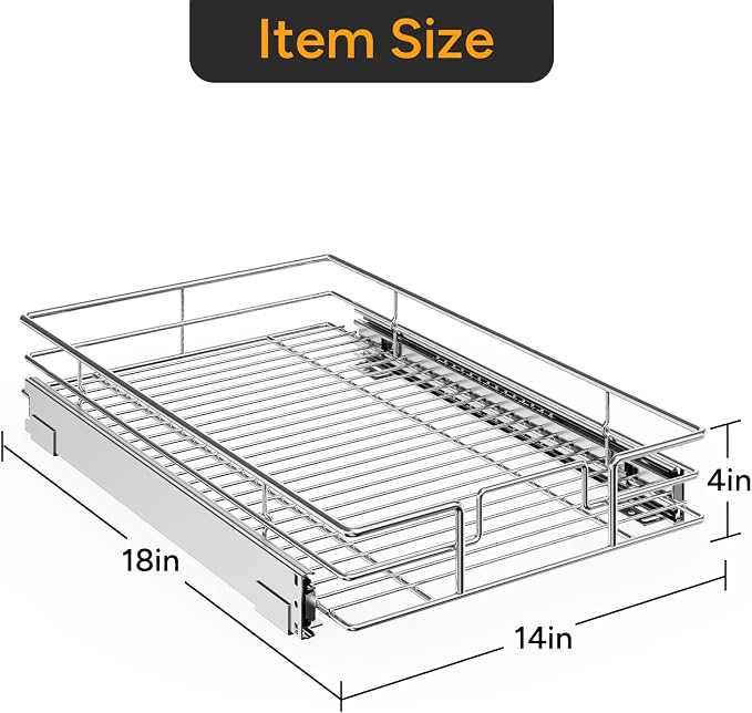 ROOMTEC Pull Out Cabinet Organizer(14" W x 18" D),Heavy Duty Slide Out Shelves,Pull out Drawers for Kitchen Cabinet,Base Cabinet Organization for Home, Kitchen, Bathroom